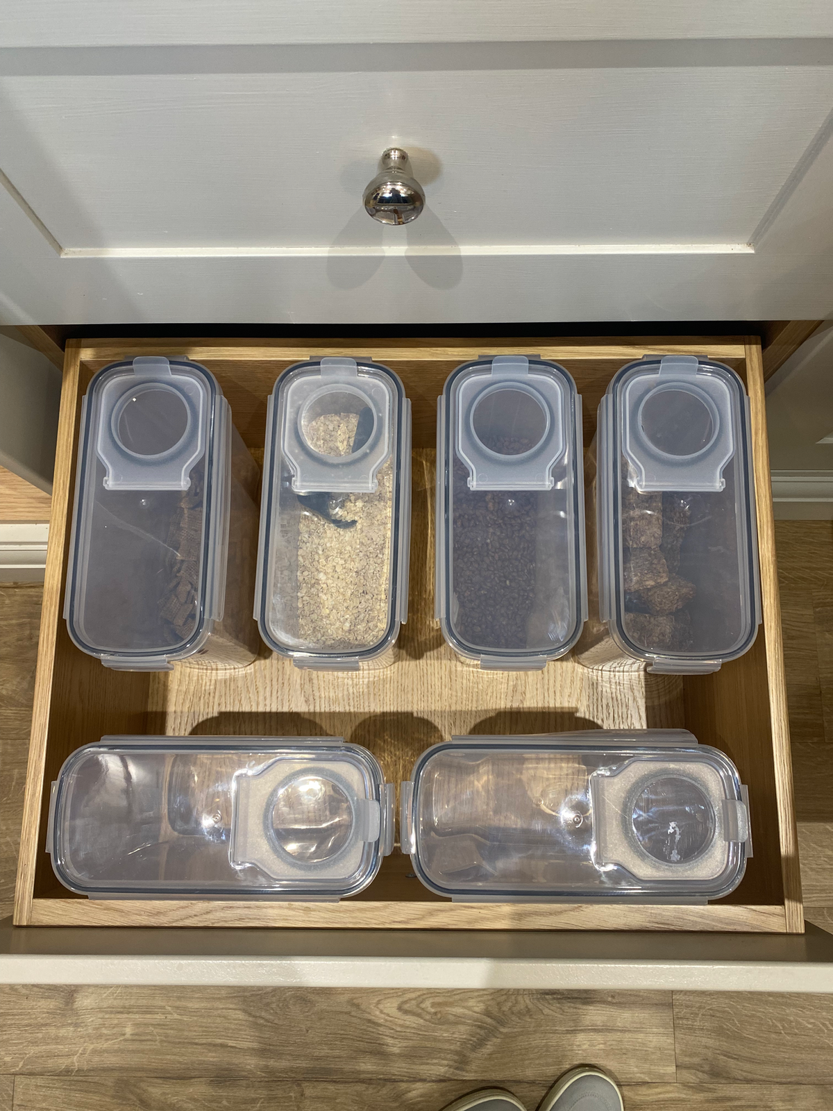 a labelled and organised breakfast drawer